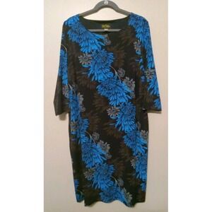 bob mackie wearable‎ art Multicolor Floral 3/4 Sleeve Liquid Knit Dress Size Xl